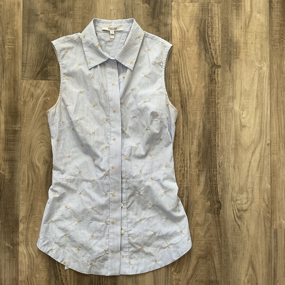 Derek Lam 10 Crosby Striped Lace Up Back Sleeveless Shirt Button Front Size4
